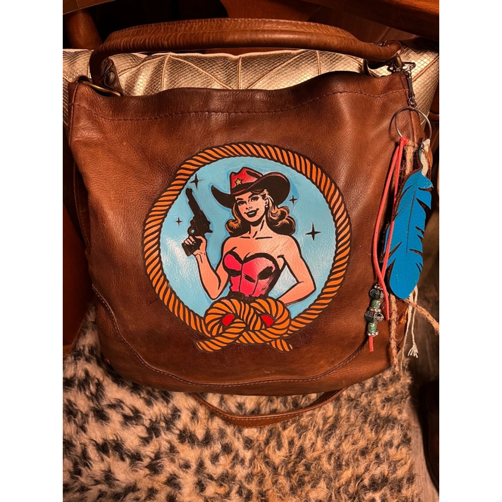 Frye hand painted leather bag western cowgirl